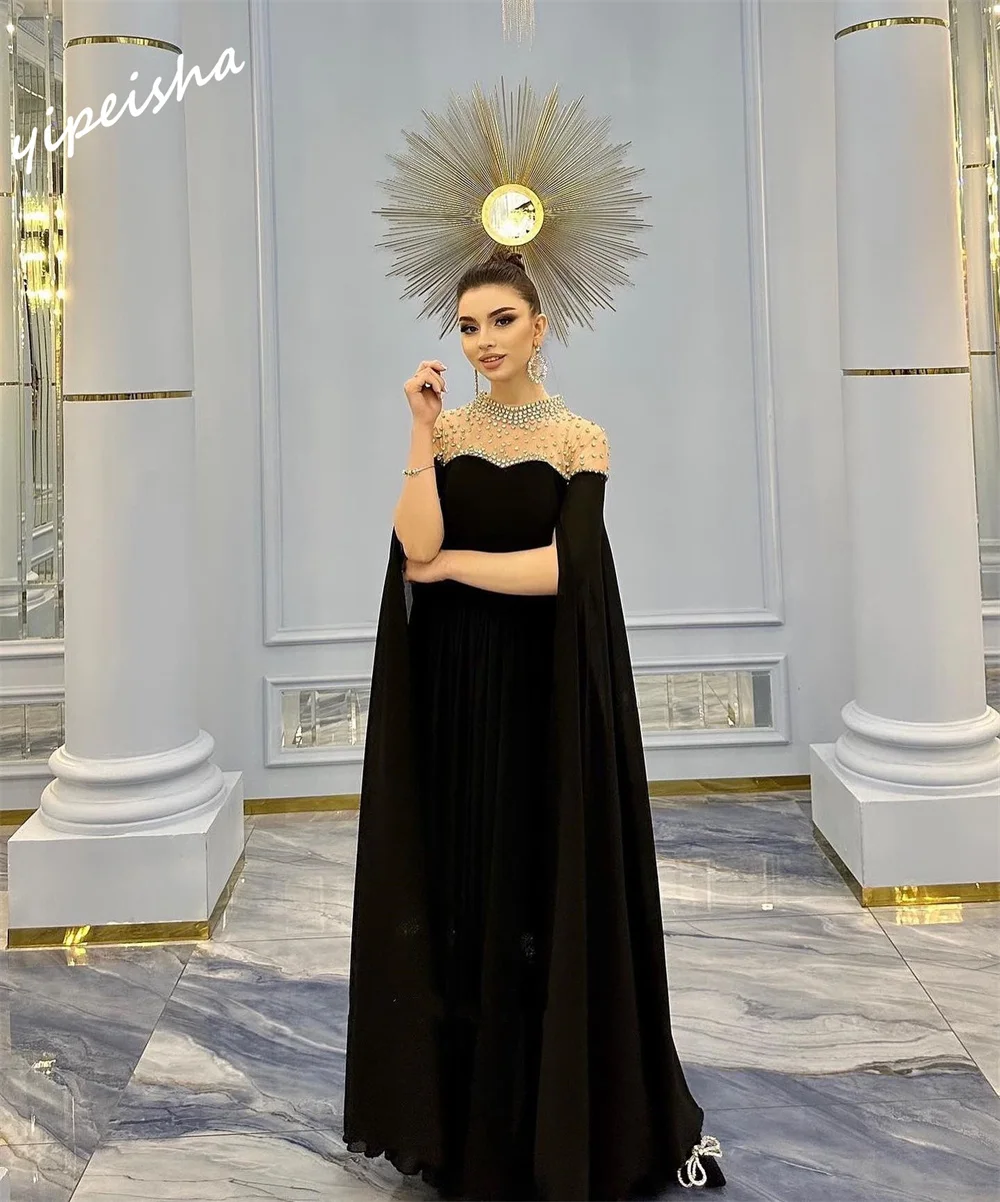 Prom Dress Saudi Arabia   Exquisite High Collar A-line es Rhinestone Vertically Chiffon Customized