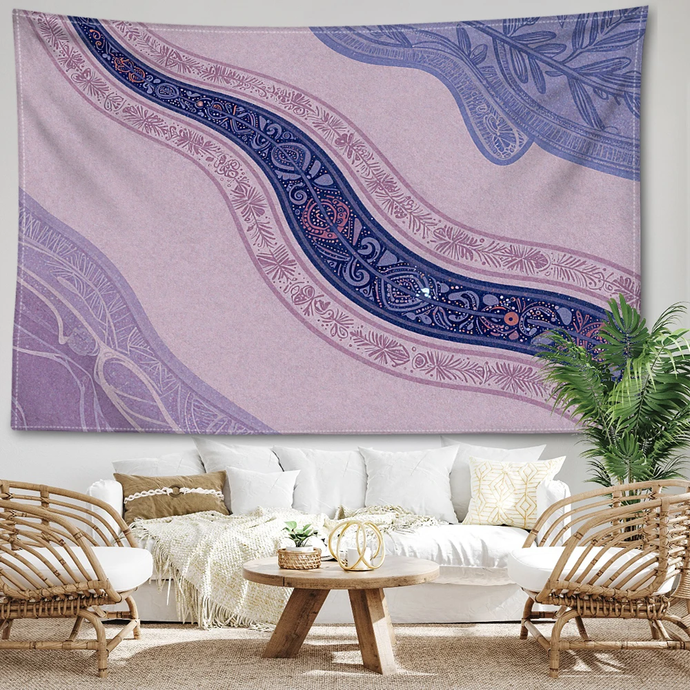 Lavender Blue Purple Floral Ribbon Printed Tapestry Wall Hanging Bohemian Style Bedroom Home Decor