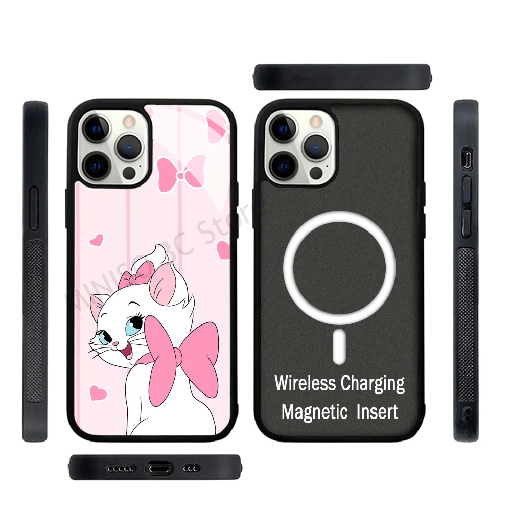 Cartoon Phone Case Strong Magnetic For IPhone 15 14 13 Pro Max 11 12 Mini M-Maries Cat For Magsafe