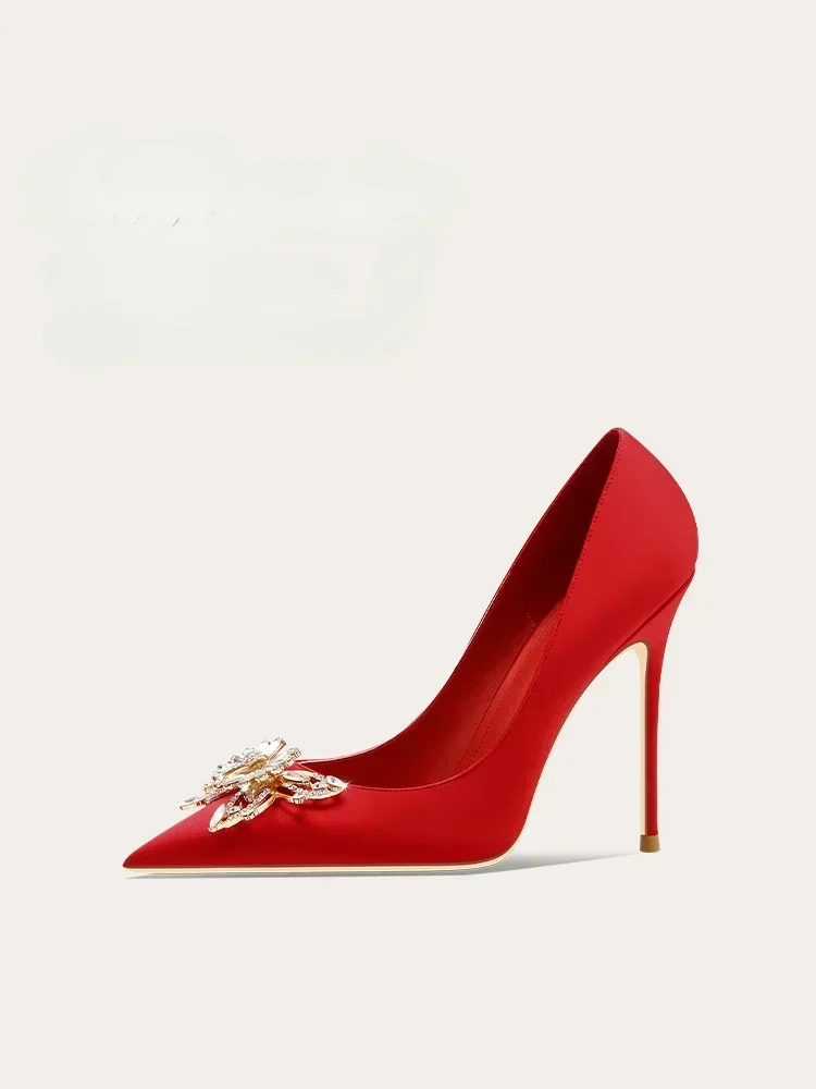 

2025 Spring and Autumn New Women's High Heels Chinese Red Bridal Wedding Dress High Heels