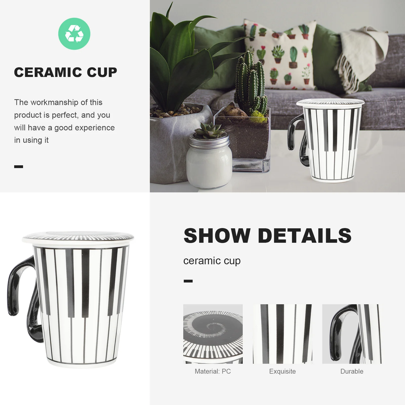 

Exquisite Ceramic Music Mug Large Capacity Coffee Cup Milk Water Cup for Home Office Restaurant Decorative Drinking Mugs