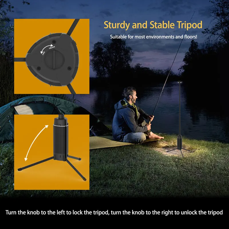 Portable Camping Lantern Telescopic LED Work Light USB Rechargeable 2000LM Outdoor BBQ Fishing Tent Emergency Lamp With Tripod