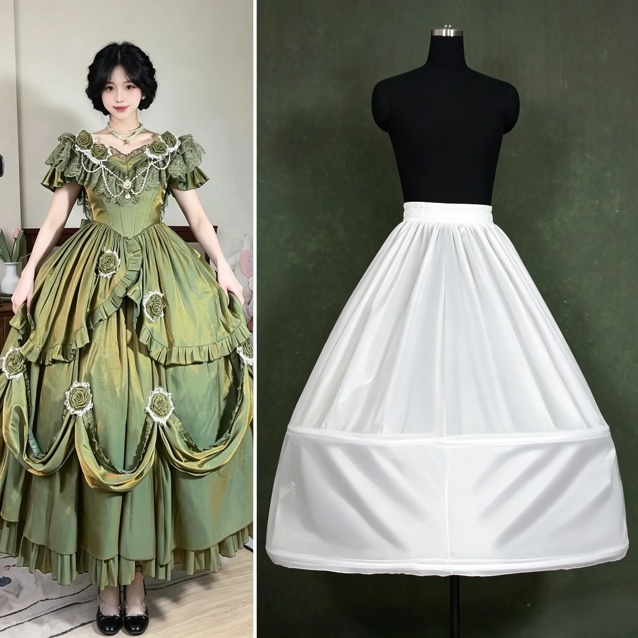 80cm White Fluffy Petticoat 2 Hoops Adjustable Back Tie Waist Crinoline Slip Underskirt for Wedding Bridal Lolita Dress GT05