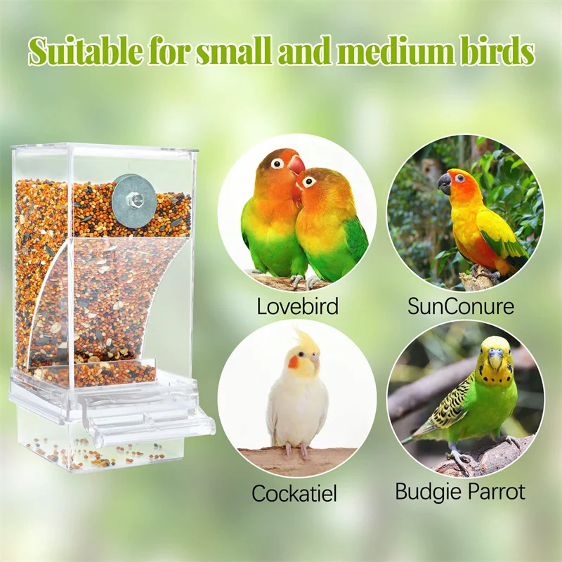 No Mess Bird Feeders Automatic Parrot Feeder Drinker Acrylic Seed Food Container Cage Accessories For Small And Medium Parakeets