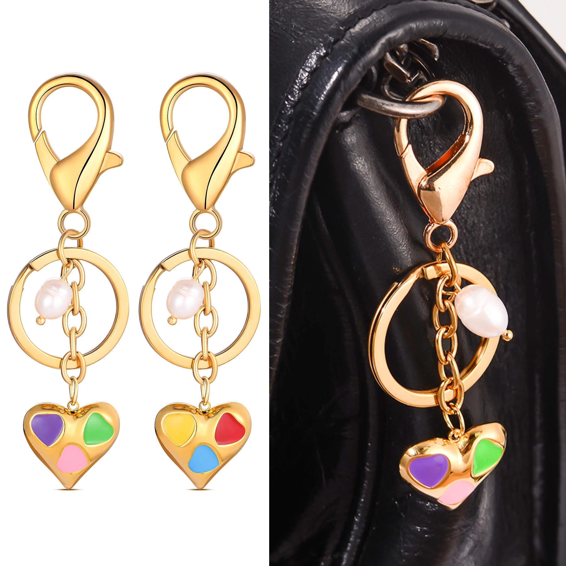 

10Pcs Wholesale Pretty Stainless Steel Love Heart Key Chain for Women Girls Handbag Decor DIY Handmade Jewelry Gifts