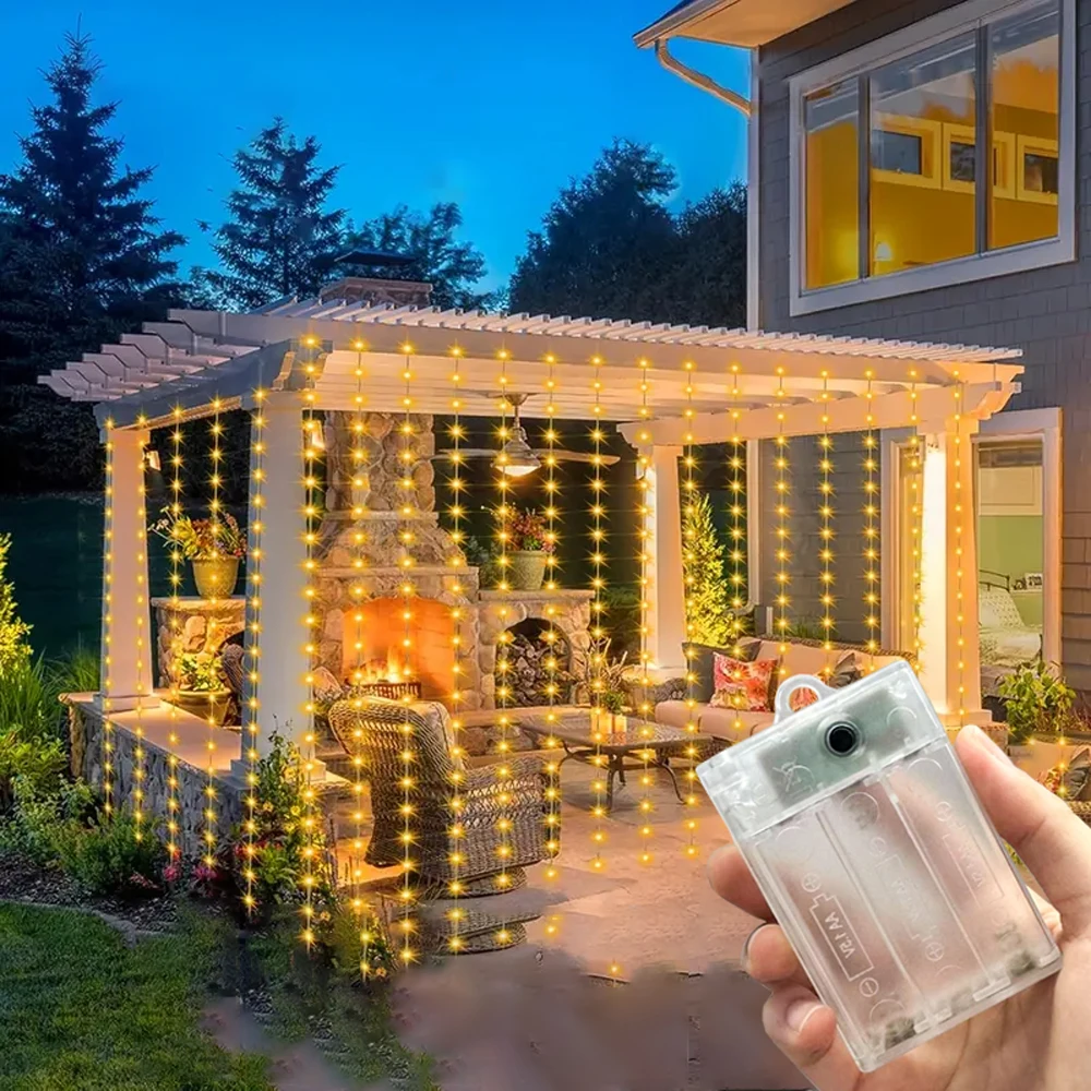 100-600LED 8 Mode Battery Power LED Curtain String Lights Outdoor Bedroom wedding Christmas Halloween Autumn Home Decor Indoor