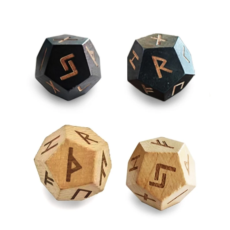 2Pcs 12-Sided Rune Dices Polyhedral Dices Wood Astrological Dices Board Game Dices Constellations Divinations Accessorys