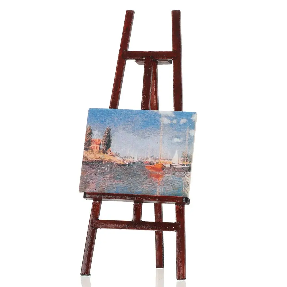 ドールハウス装飾人形 DIY モデルセット ミニ木箱製図板 ミニチュアイーゼル アーティストペイントペン