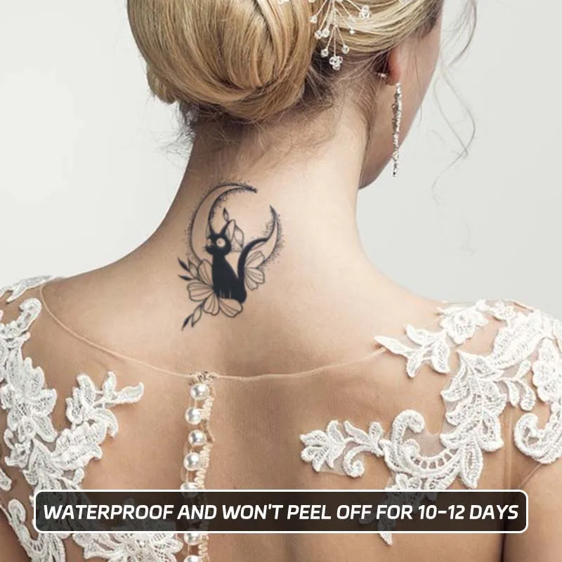 Black Cat and Moon, Lasting 1-2 Weeks Waterproof, Temporary Tattoo Stickers, Realistic Semi-Permanent Fake Tattoos for the Arms