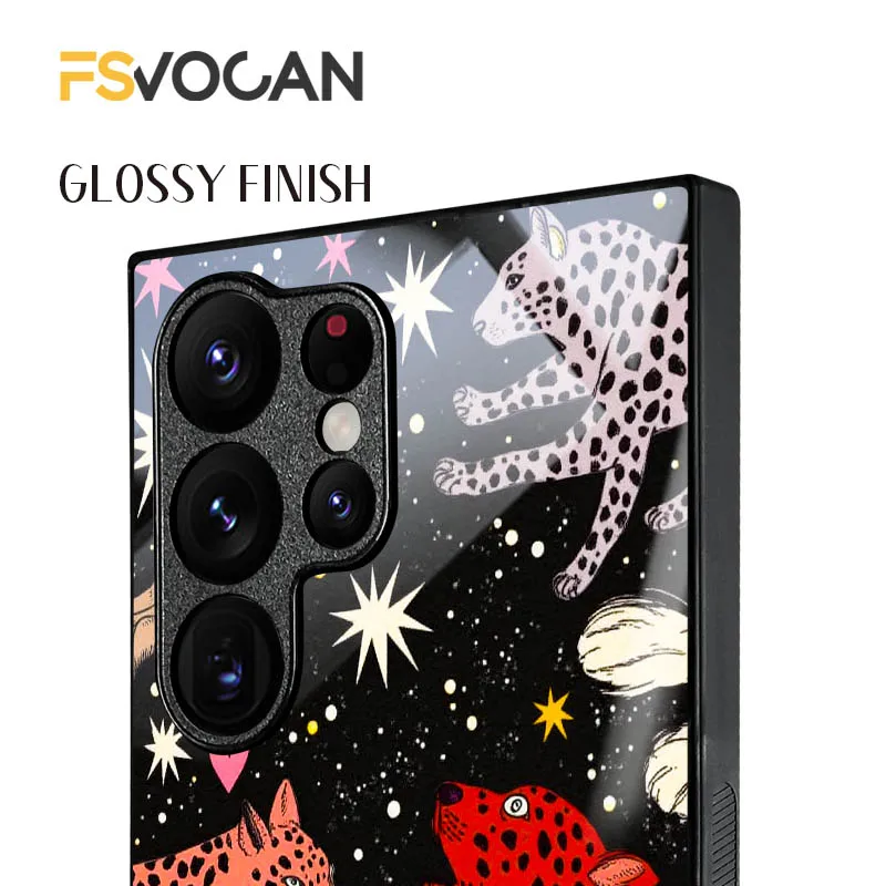 詩的な豹の精霊が星の下で踊る Samsung Galaxy S26 S25 S24 S23 S22 S21 S20 Plus Ultra A53 A54 A32 A33 A34 A35 A55用