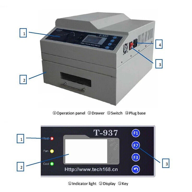 Desktop Reflow Soldering Oven T-937 Hot Air Infrared IC Heater For Circuit Board BGA Rework Station