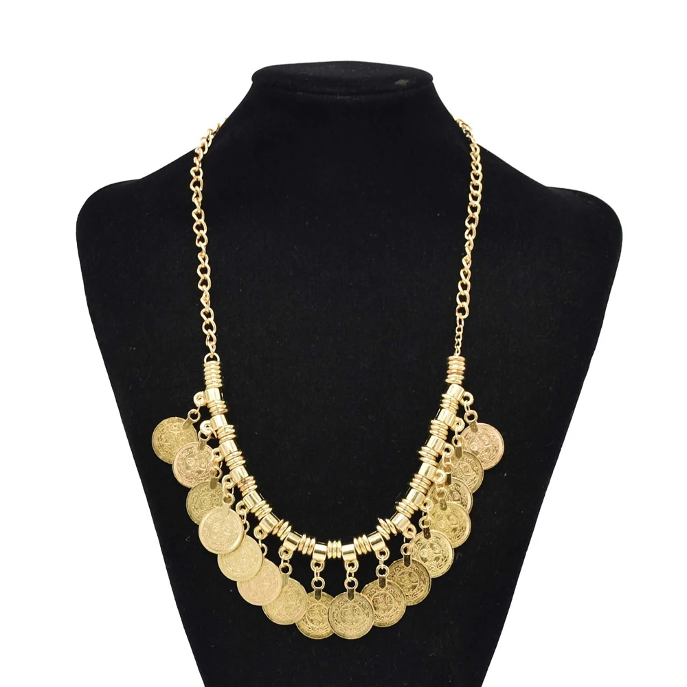 Traditionelle indische afghanische pakistanische ethnische Münzen Quaste Halsband Halskette Vintage goldene Legierung Münzen Kragen Damen Halsschmuck – Detail 32