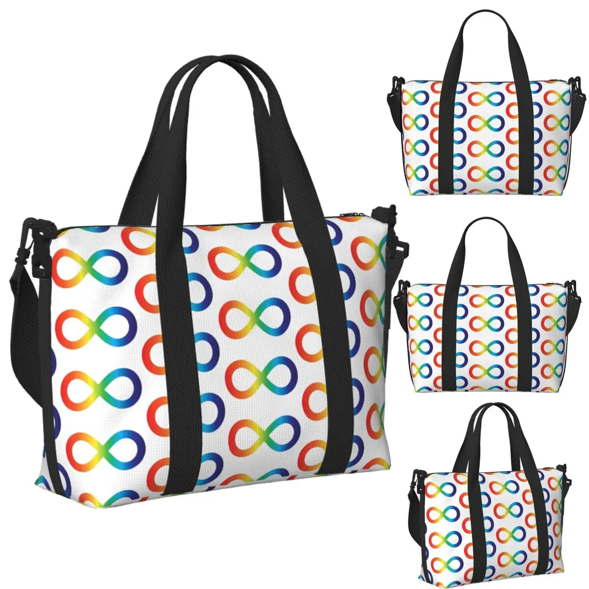 

Радужный символ бесконечности, аутизм, принятие, объятие, осведомленность неврородизительности, пляжные дорожные сумки-тоут, дорожная сумка для покупок, дорожная сумка на плечо