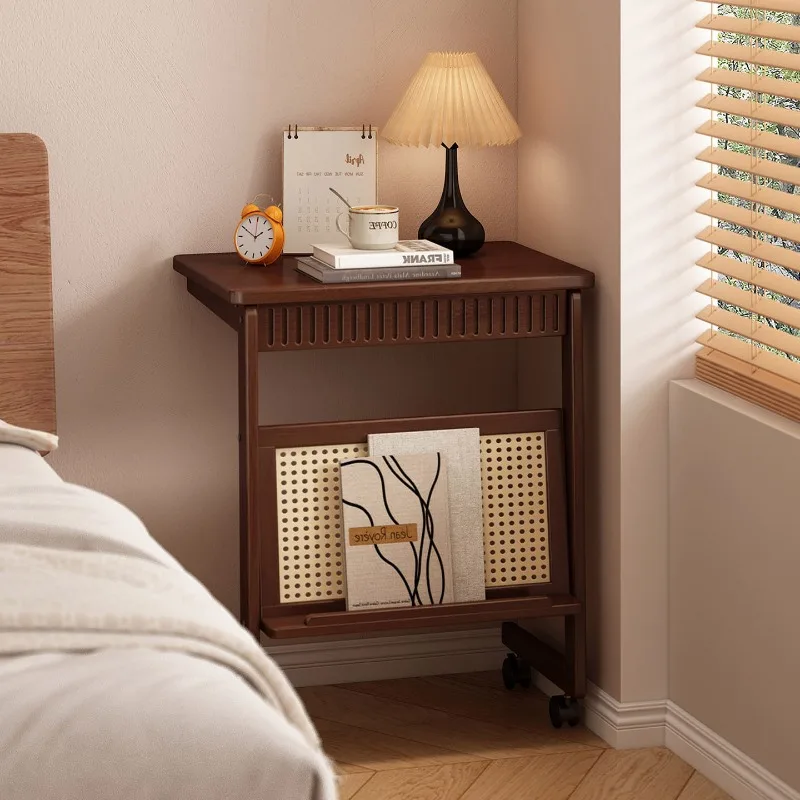 hh-Italian Minimalist Bedside Table，Multi-Functional Table with Magazine Rack, Space-Saving Accent End Table for Living Room^