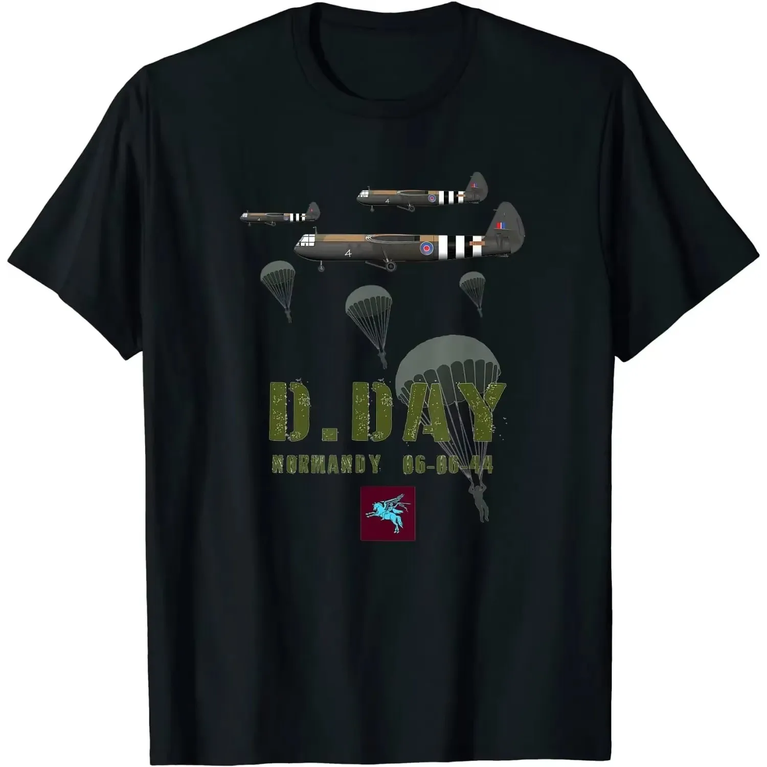 

D-Day Normandy WW2 Airborne Graphic Men's Cotton Graphic Tee Casual Short Sleeve O-Neck T-Shirt