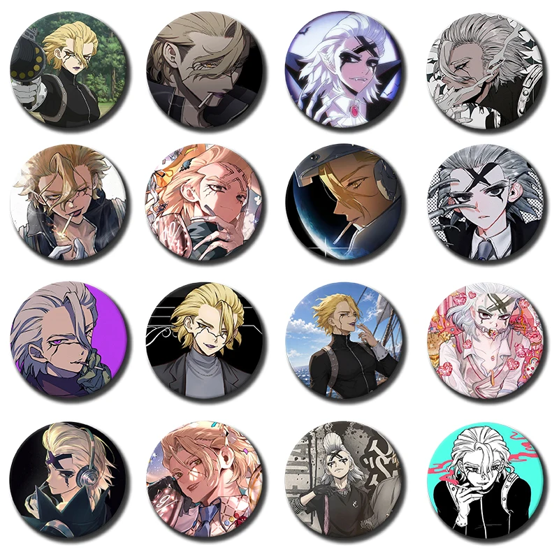 Xeno,Stanley Snyder Cartoon Character Pins Round Snap-in Brooches for Backpack Accessories Anime Collection Badge Bag Decoration