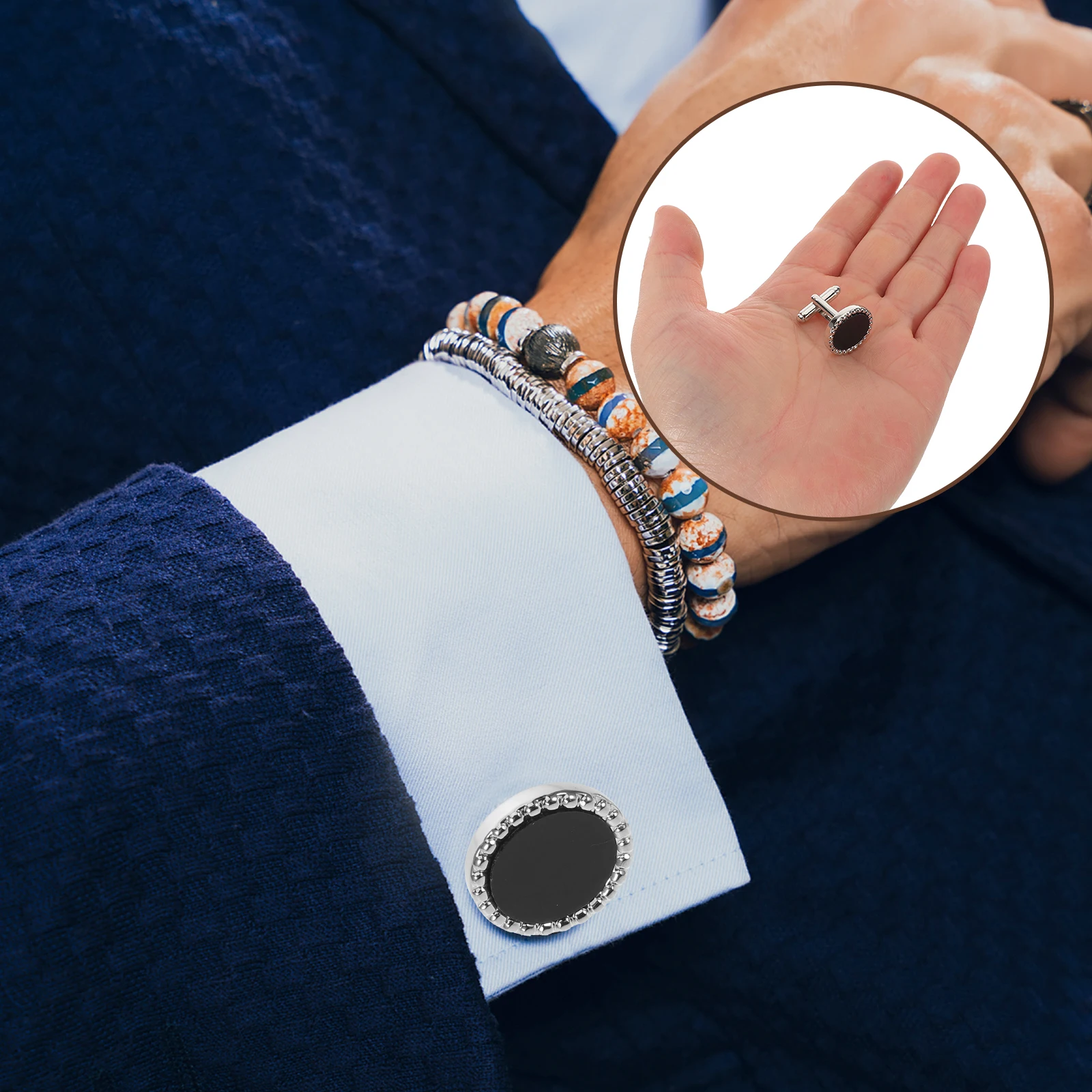 

8pcs Tuxedo Cufflinks Men Formal Suit Accessories Black Round Acrylic Shirt Studs Vintage Wedding Business Costume Jewelry