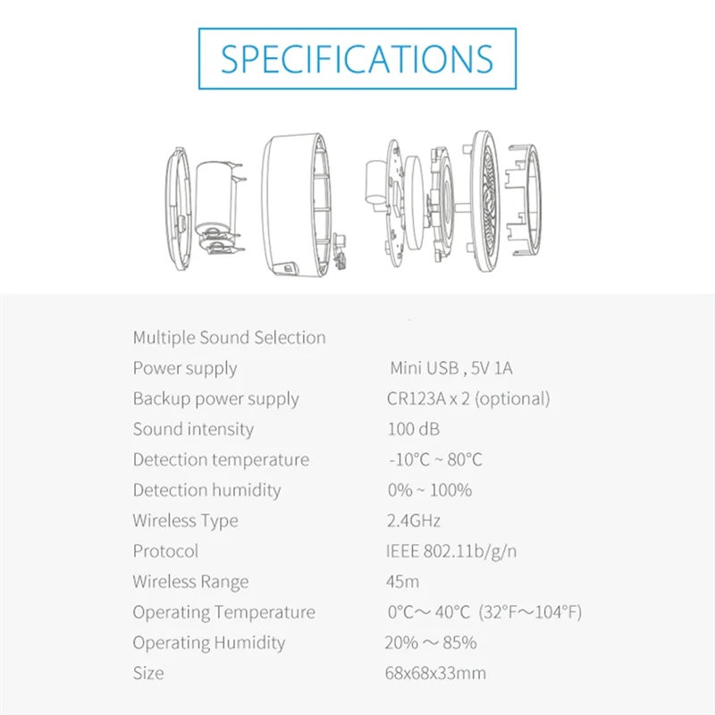 【Must-Haves】Sensor inteligente USB de alerta de luz sonora de alarme Tuya compatível com Alexa Google Home