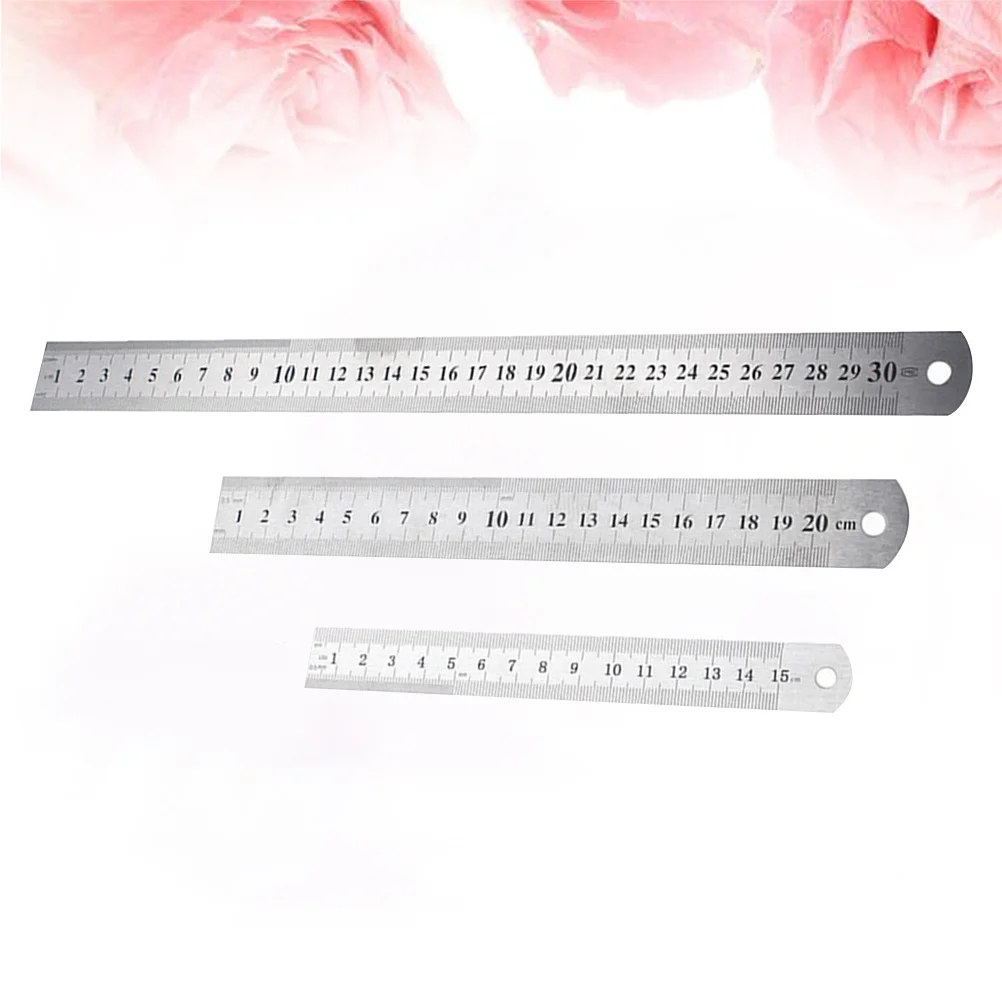Righello in metallo da 3 pezzi Scala di precisione bifacciale ad alta precisione 20 cm 30 cm 15 cm Facile da riporre per studenti di ingegneria