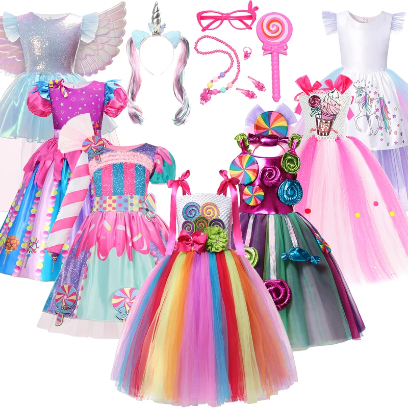 Candy Princess Dresses Baby Girls Purim Party Costume Carnival Party Clothes Candy Dresses Children Birthday Carnival Costumes