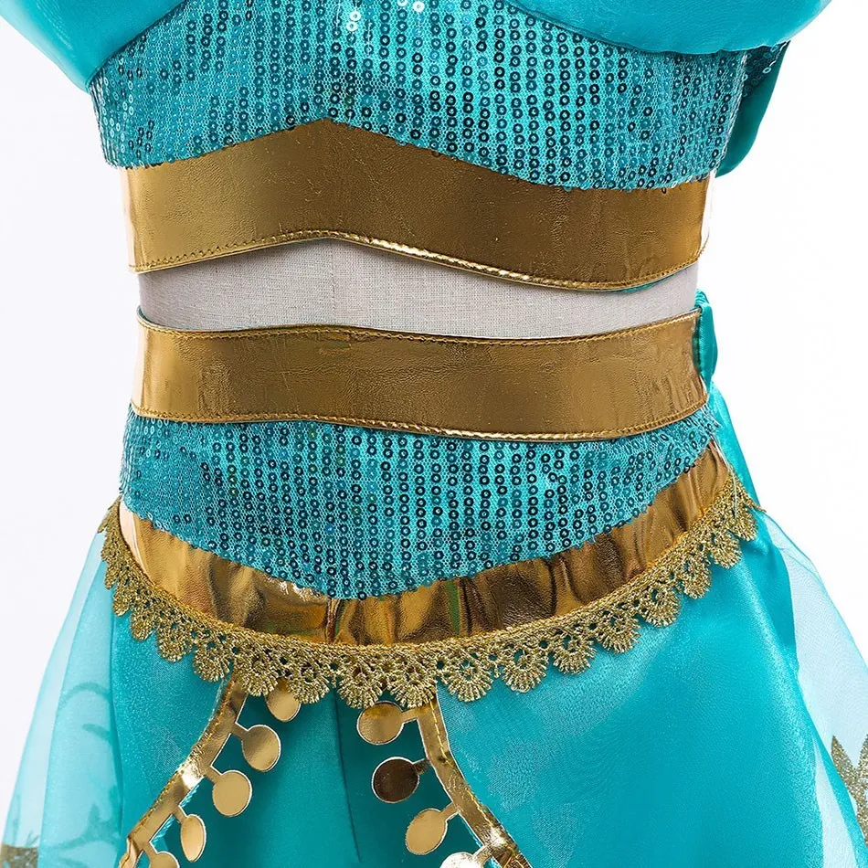 Children Aladdin Lamp Dress Kids Jasmine Costume Girls Birthday Princess Cosplay Shoulderless Outfit Carnival Clothes 3-10T