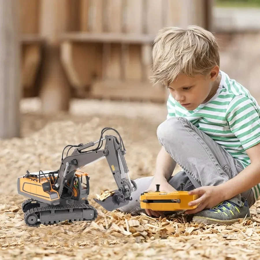 Excavadora de juguete con Control remoto para niños de 6 a 12 años, los mejores regalos de cumpleaños para juguetes de construcción RC de 47 8 9 10 11 años con pala de Metal