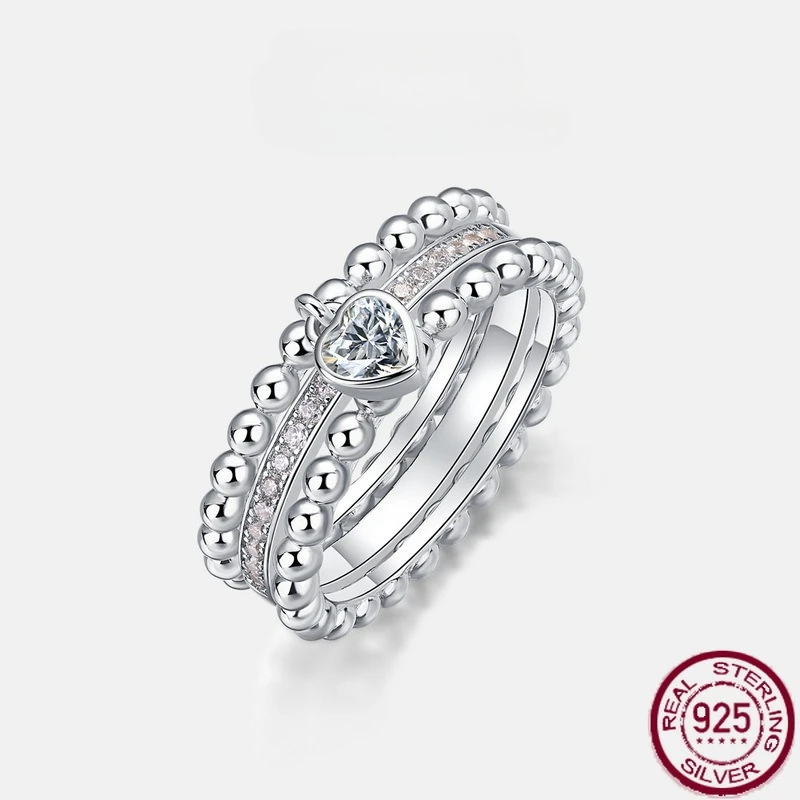

Новое многослойное кольцо из чистого серебра S925 с муассанитом и кольцом из муассанита в форме сердца, легкая роскошь и нишевый дизайн, свадебные украшения