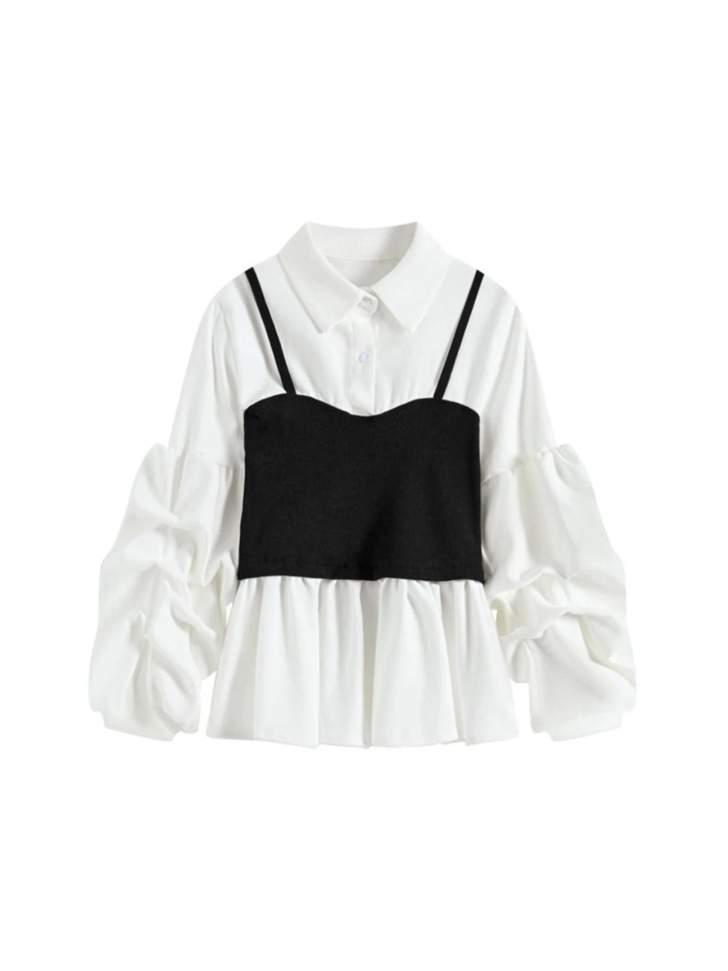 

Женские белые лоскутные рубашки, блузки, винтажные 2000-х годов, эстетичная женская рубашка с длинным рукавом и воротником-поло, осень-весна