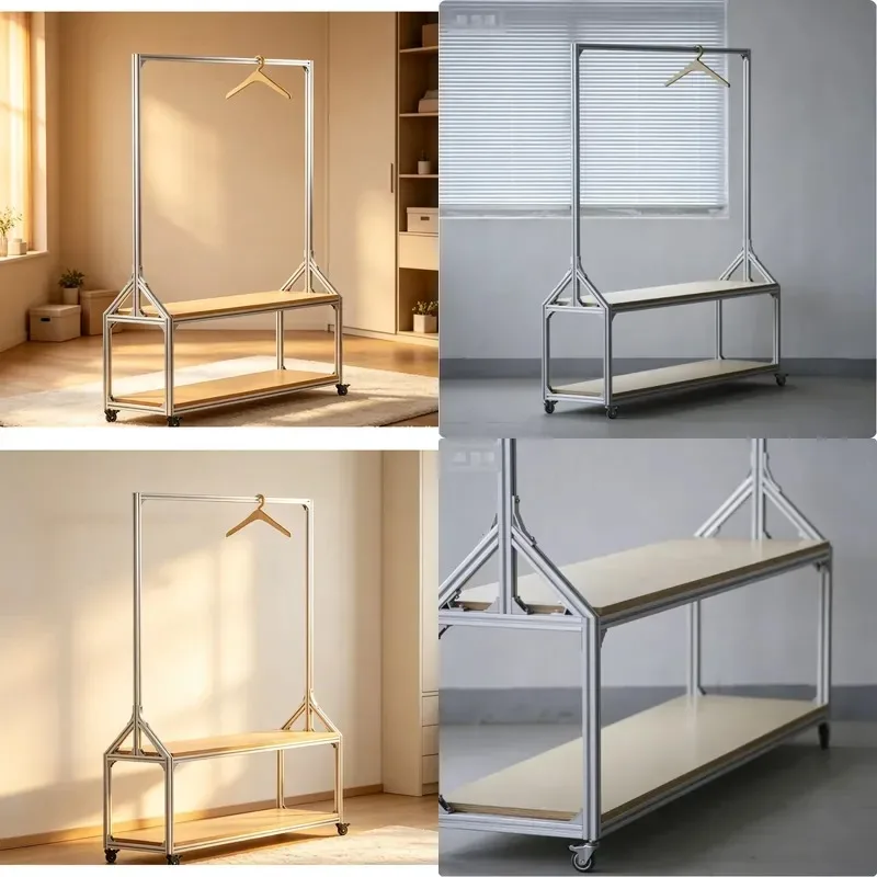 Aluminum Floor to Ceiling Clothes Hanger Simple Eco Friendly Marine Panel Material for Hanging Display and Storage