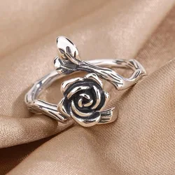 Buyee 925 Sterling Silver Flower Ring Finger Cute Rose Sweet Open Ring for Women Girl Fashion Family Party Fine Jewelry Circle