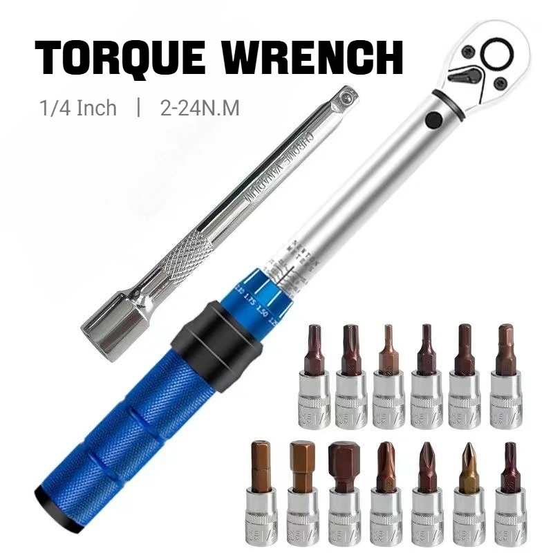 AliExpress NONE 15-Pcs Bicycle Torque Wrench Set 1/4" Drive 2-24Nm Dual-Direction Ratchet For Bicycle Assembly & Small Mechanical Maintenance