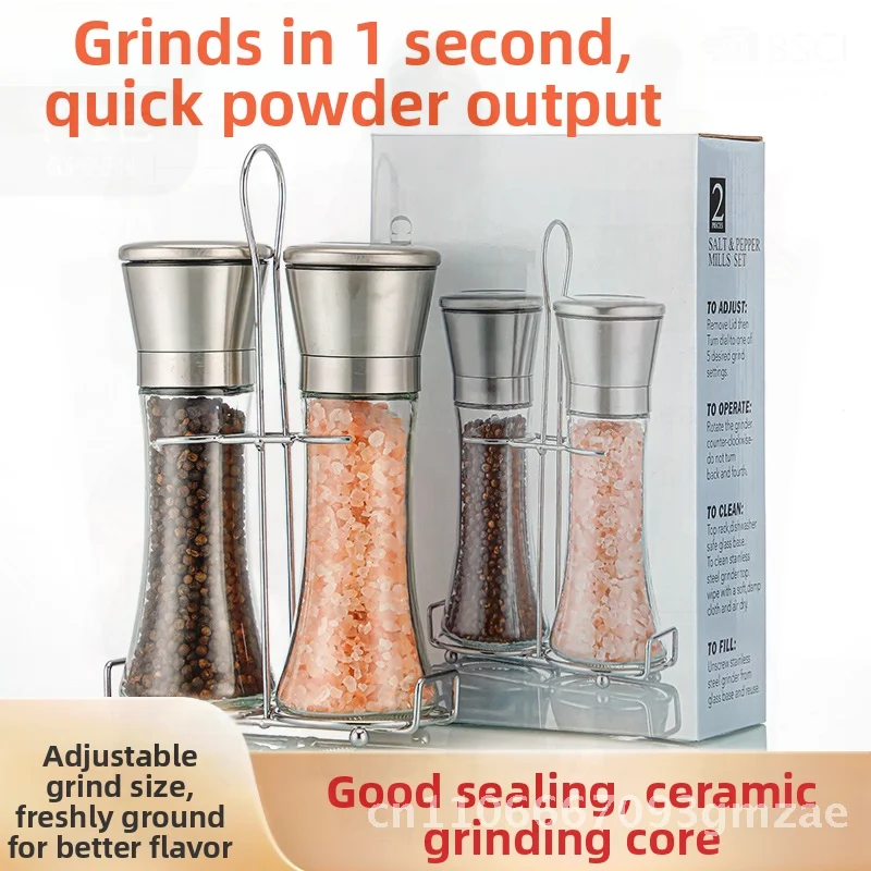 

Ручная мельница для перца, кухонная банка для приправ из нержавеющей стали, набор из 2 предметов с подставкой в цветной коробке