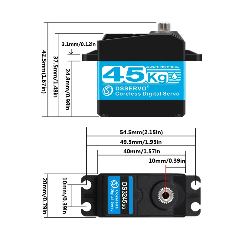 Waterproof Digital Servo 25kg 35kg 45kg Coreless Full Metal Gear 5-8.4V High Torque 180/270° for 1:8 1:10 1:12 Baja RC Car Truck