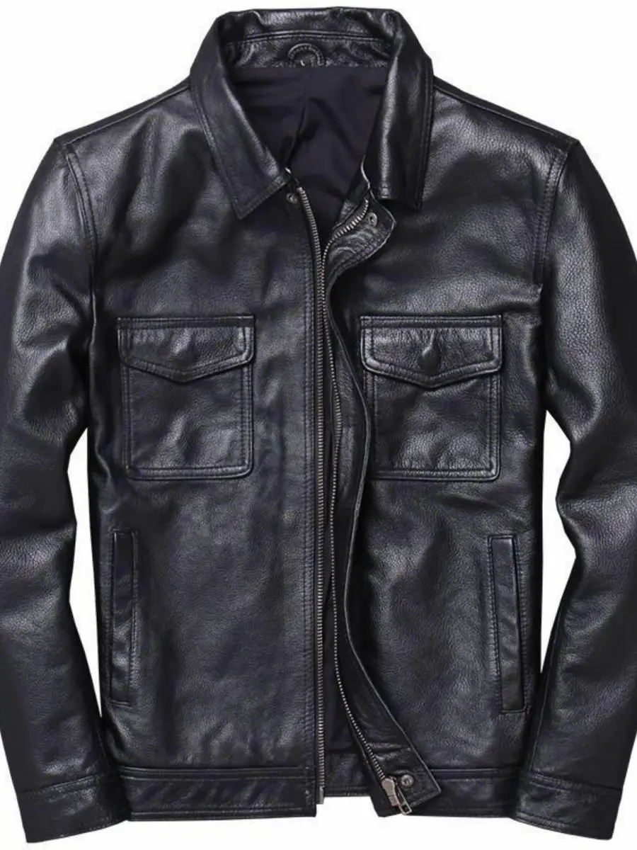 Genuine Leather Jacket Men's Slim Fit Collar Short Style Korean Version Tanned Leather Casual Outerwear Autumn Season