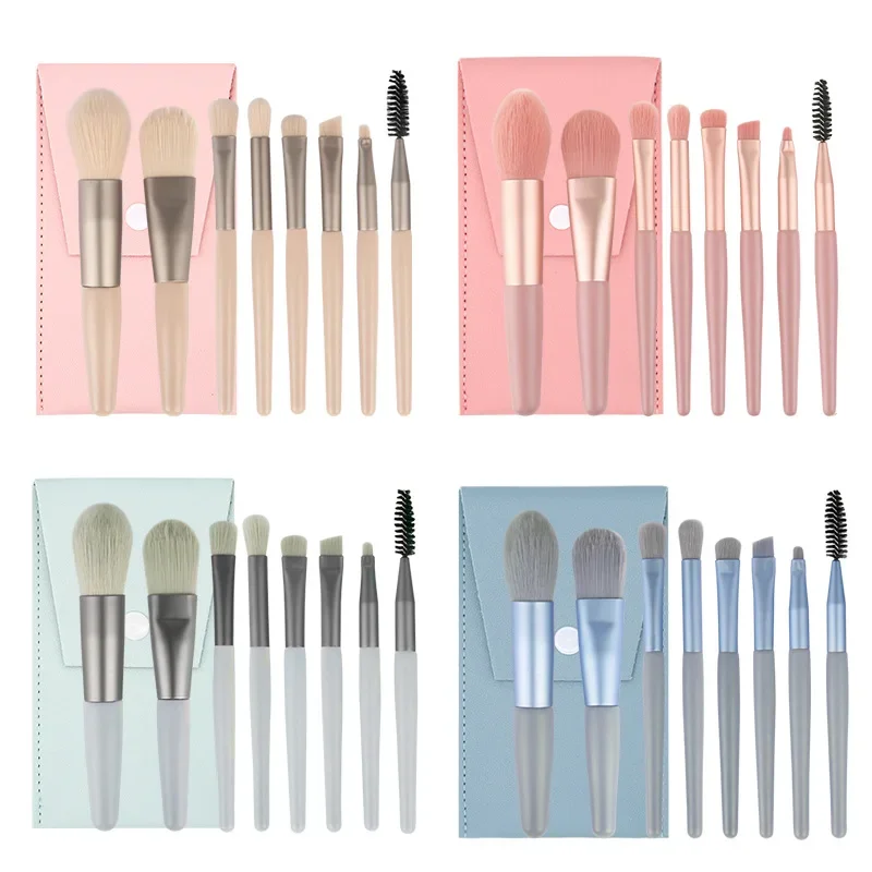 Private Label 8colors Mini Makeup Brush Kit Soft Fluffy Powder Blush Eyeshadow Blending Makeup Kit Beauty Tools for 8pcs/set