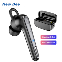New Bee Bluetooth Headset Dual Mic Mute 500mAh Car Driving Earphone Handsfree Charging Case Wireless Single Ear Business
