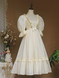 80-96cm Bust Spring Summer Original Design Women Sweet Vintage Inspired Hollow Out Floral Embroidered Empire Style Dresses