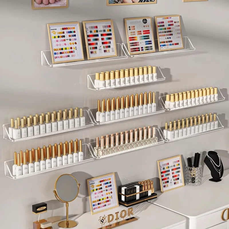 1pc Clear Acrylic Nail Polish Display Rack With Traceless Wall Mount, Contemporary Style Cosmetic Organizer For Salon