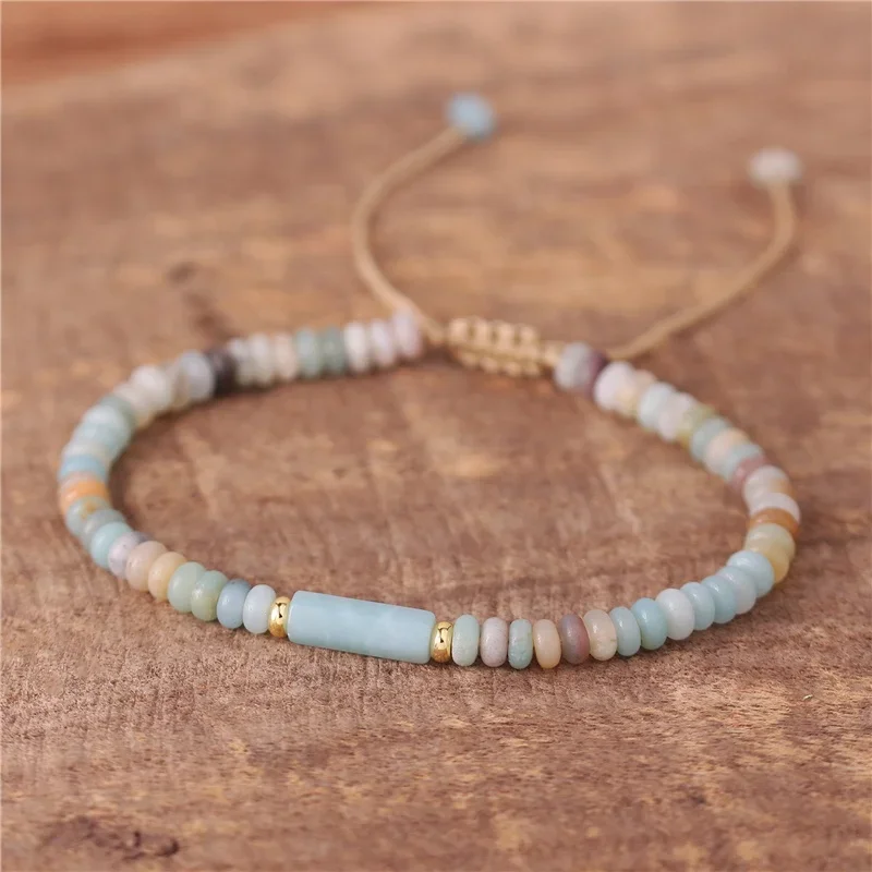 Fashion Adjustable Minimalist Natural Amazonite Stone Jasper Small Beads Dainty Bracelet Turquoise Bracelet Jewelry Dropshipp