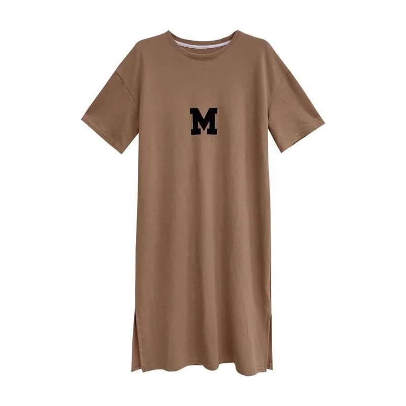 فستان صيفي فضفاض مطبوع عليه حروف للنساء الحوامل على الطراز الكوري فستان بسيط غير رسمي برقبة دائرية