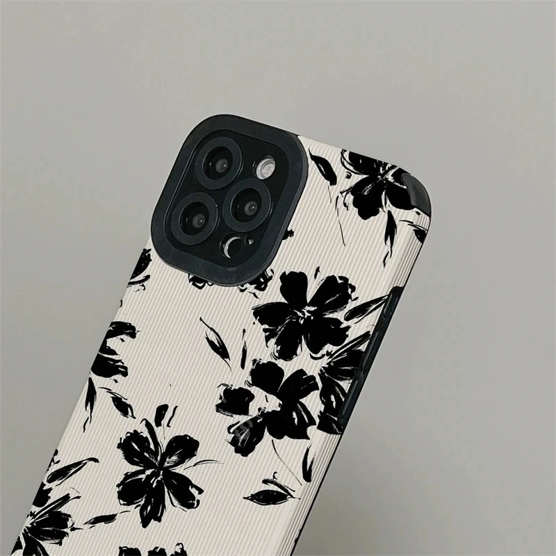 Retro Simple Ink Painting Flowers Case For iPhone 15 14 13 12 11 Pro Max 15 14plus 12 13Mini X XR XS Max 7 8Plus Soft Back Cover