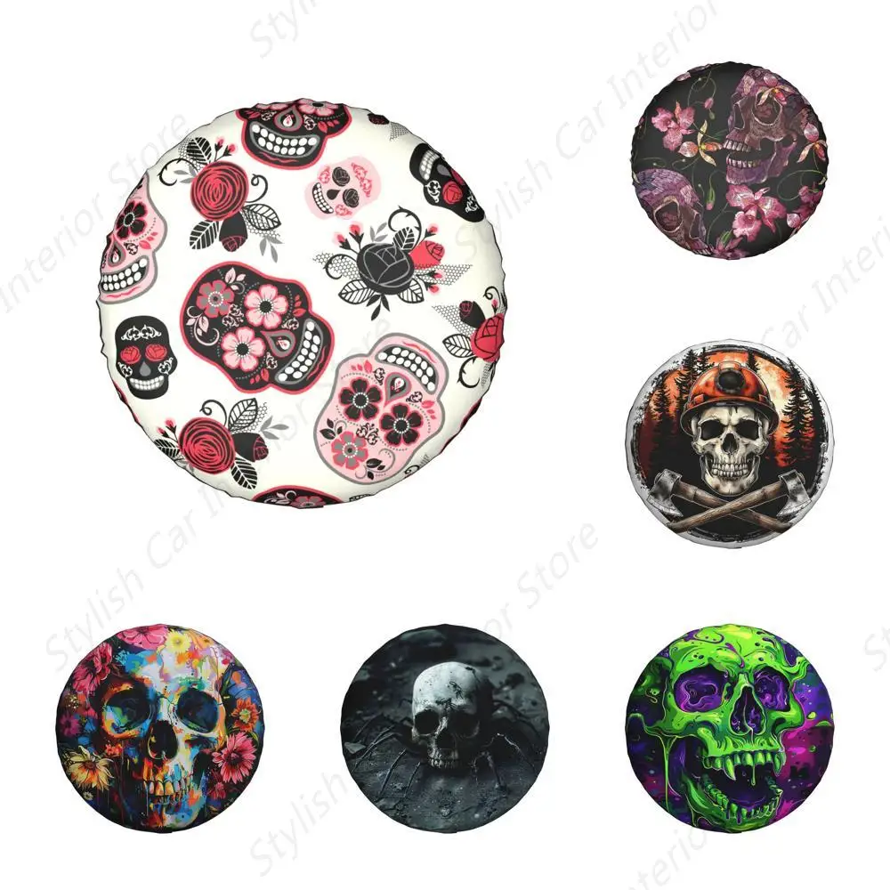 Pink Sugar Skull Flower Spare Tire Cover Protectors, Weatherproof Wheel Tire Covers Universal Fit for Trailer Rv SUV Truck