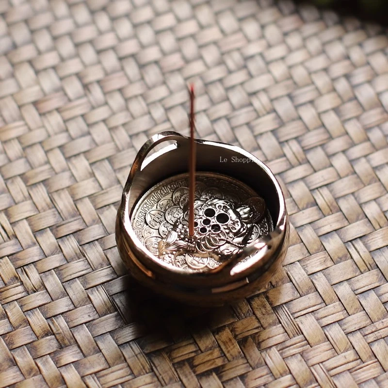 Antique-style Golden Cicada Incense Burner/Alloy Three-legged Household Indoor Porous Incense Stick Double-eared Small Censer