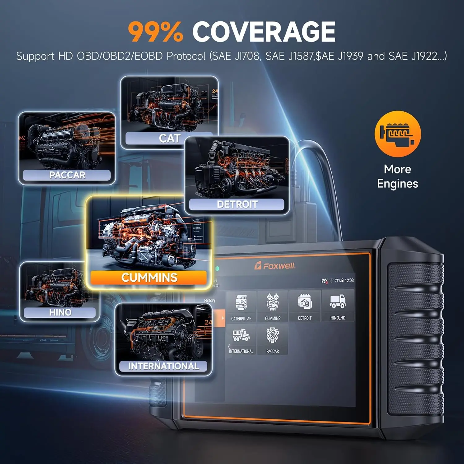 Scanner de camion robuste avec régén DPF/injecteur coupure/réglage de limite système complet outil de Diagnostic Diesel FOXWELL HD500