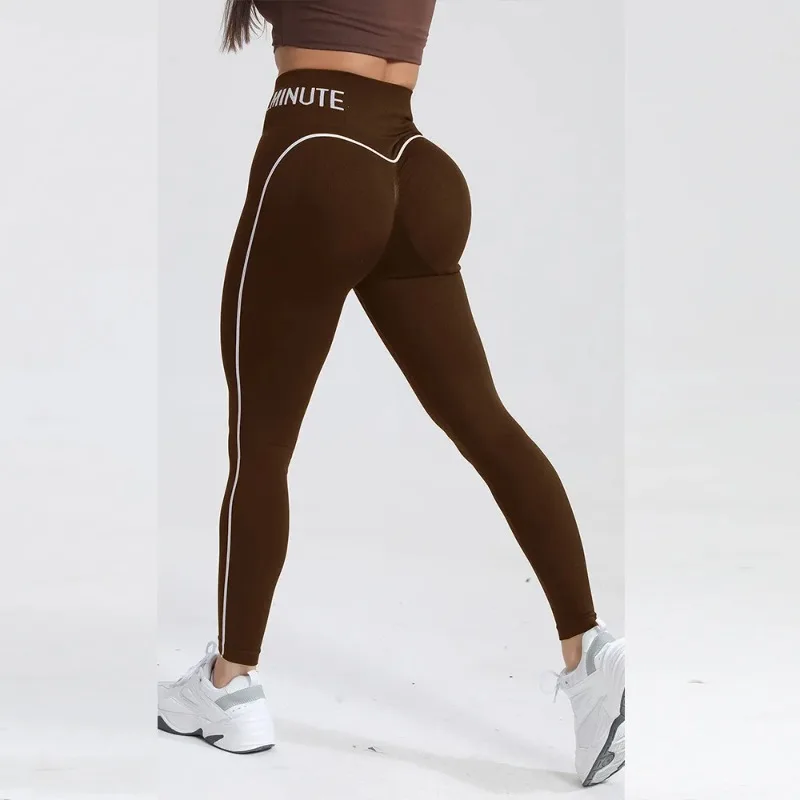 Women Color Blocking Letter Leggings High Waist Seamless Yoga Pant Hip Lift Fitness Quick Dry Workout Tights High Elastic Tights