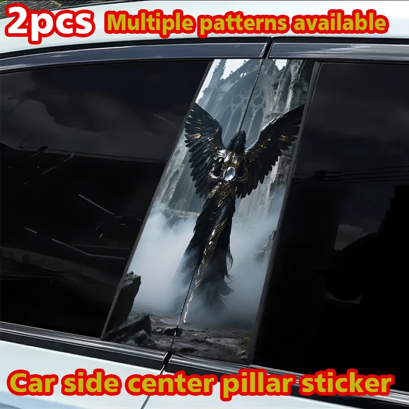 2pcs car center pillar protection stickers Black-winged Angel Pattern scratch resistant film