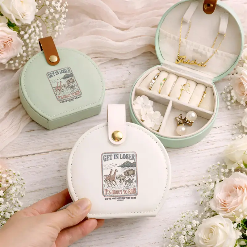 

Funny Christian Gift for Christians Round Jewelry Storage Box Travel Jewelry Box Smooth Leather Surface Fashion Bags for Women