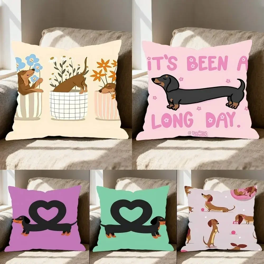 Sausage Dog Dachshund Cute Pillow Case Cushion Cover Soft Throw Pillow Case Car Sofa Pillowcase Polyester Zipper