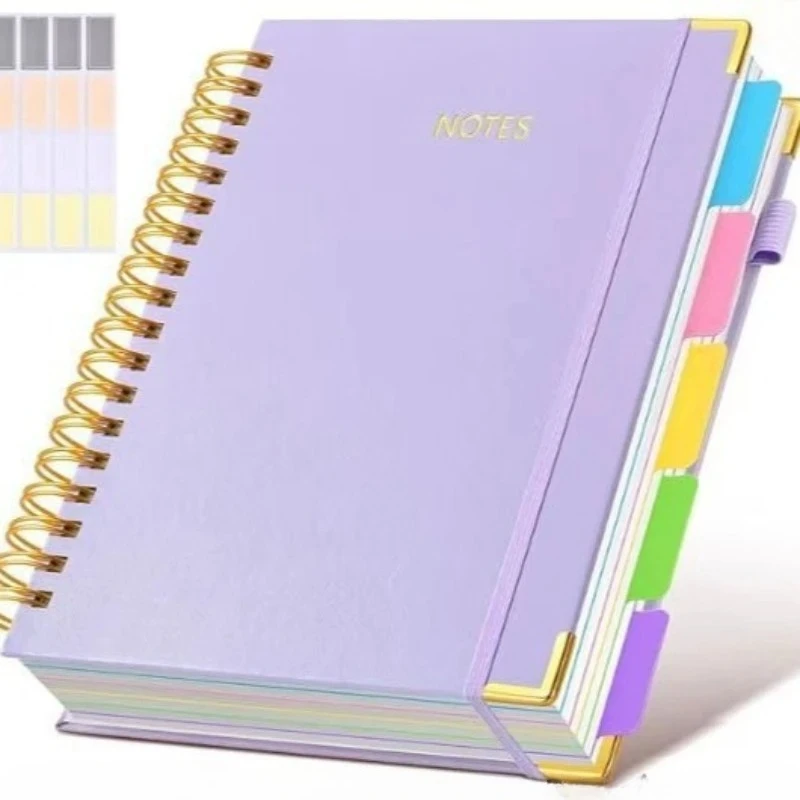 Extra großes Hardcover-Spiralnotizbuch – mit herausnehmbaren Trennblättern und Registerkarten, 300 Seiten, Kunstledereinband, für Schule, Büro, Planer