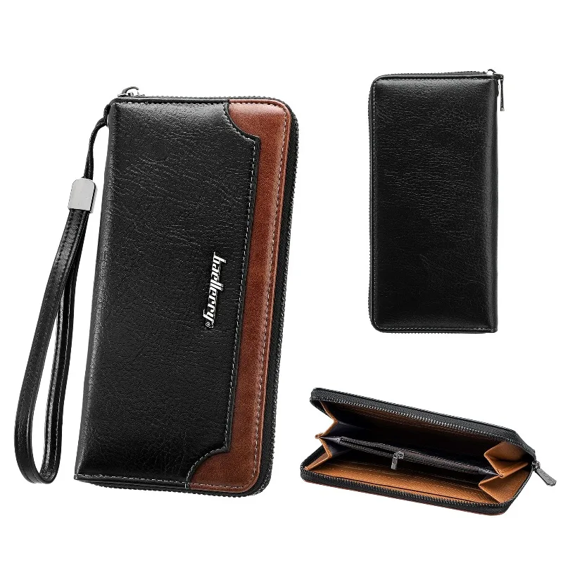 Baellerry Men's Leather Wallet Double Layer Snap Closure Zipper Card Holder Photo Coin Purse Wallets